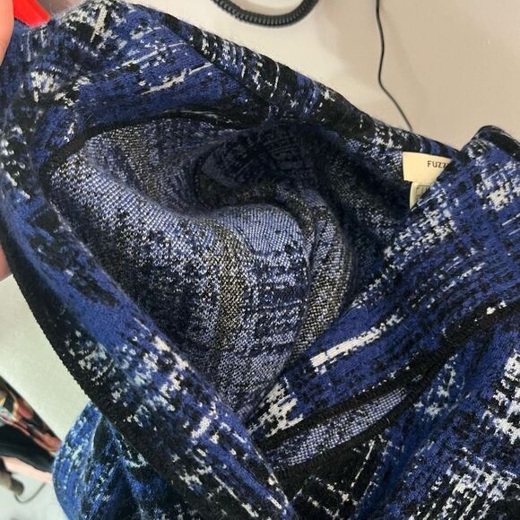 Fuzzi Blue Plaid Knitted Unlined Sweater Shacket Coat Size S - Picture 10 of 11